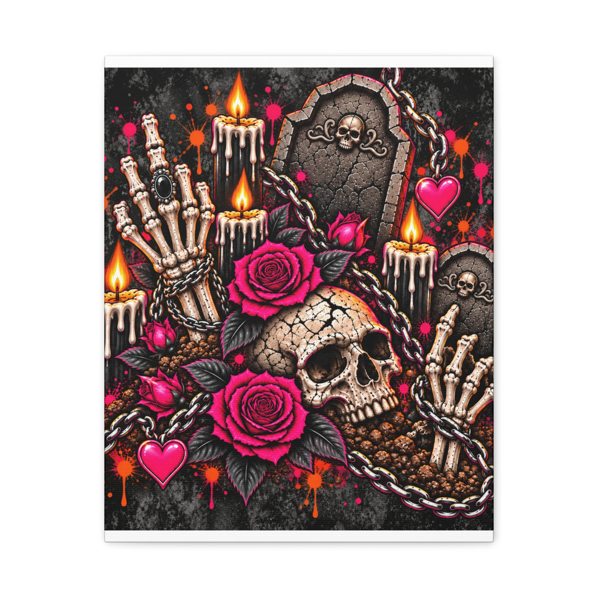 Dirt & Defiance Halloween Canvas | Gothic Skull, Gravestone & Rose Wall Art by Subbin4Sanity