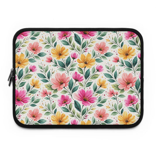 Watercolor Wildflower Garden Pattern – Splatter Bloom Collection – Laptop Sleeve Protective Case