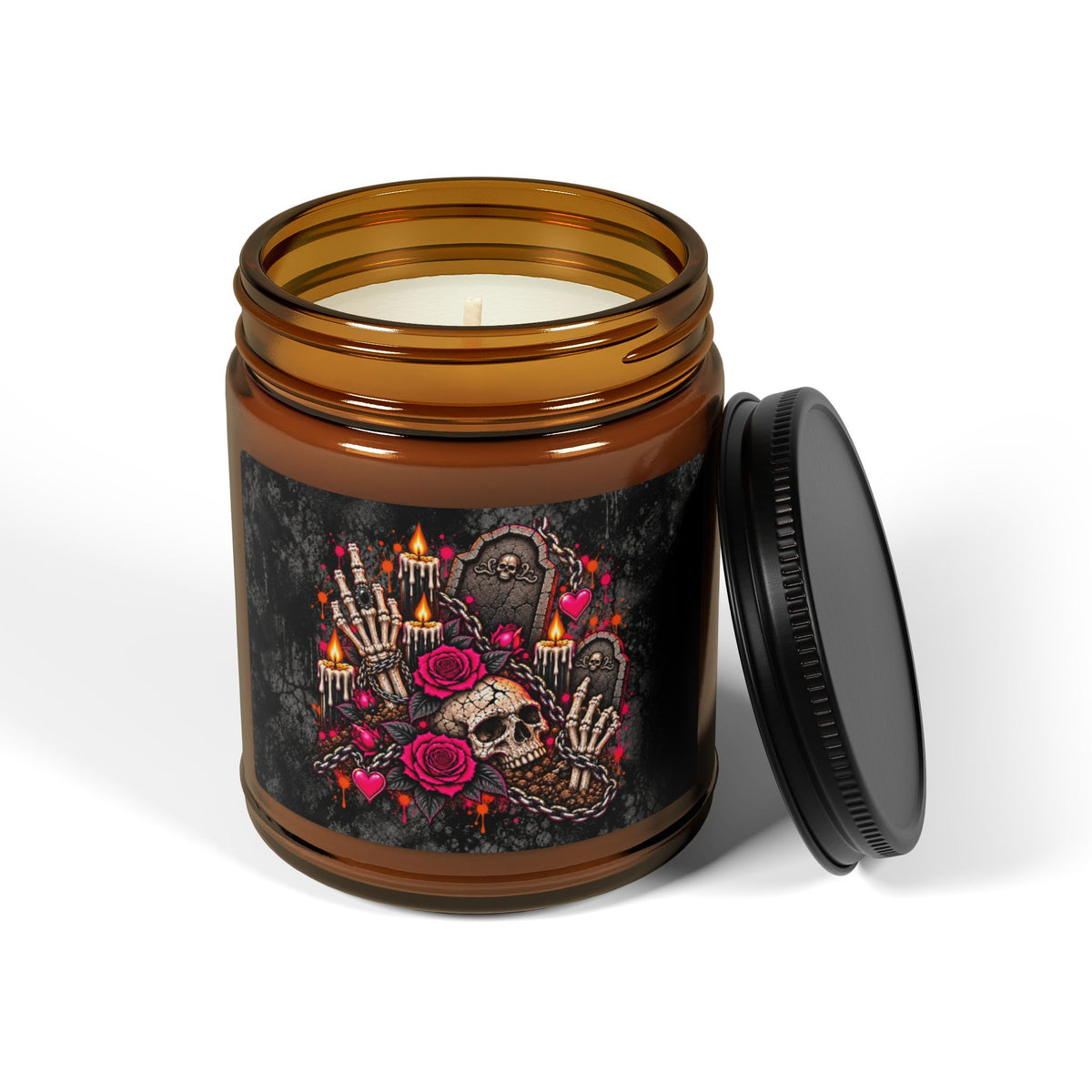 Dirt & Defiance Scented Amber Jar Soy Candle | Gothic Skull & Coffin Home Decor Candle by Subbin4Sanity