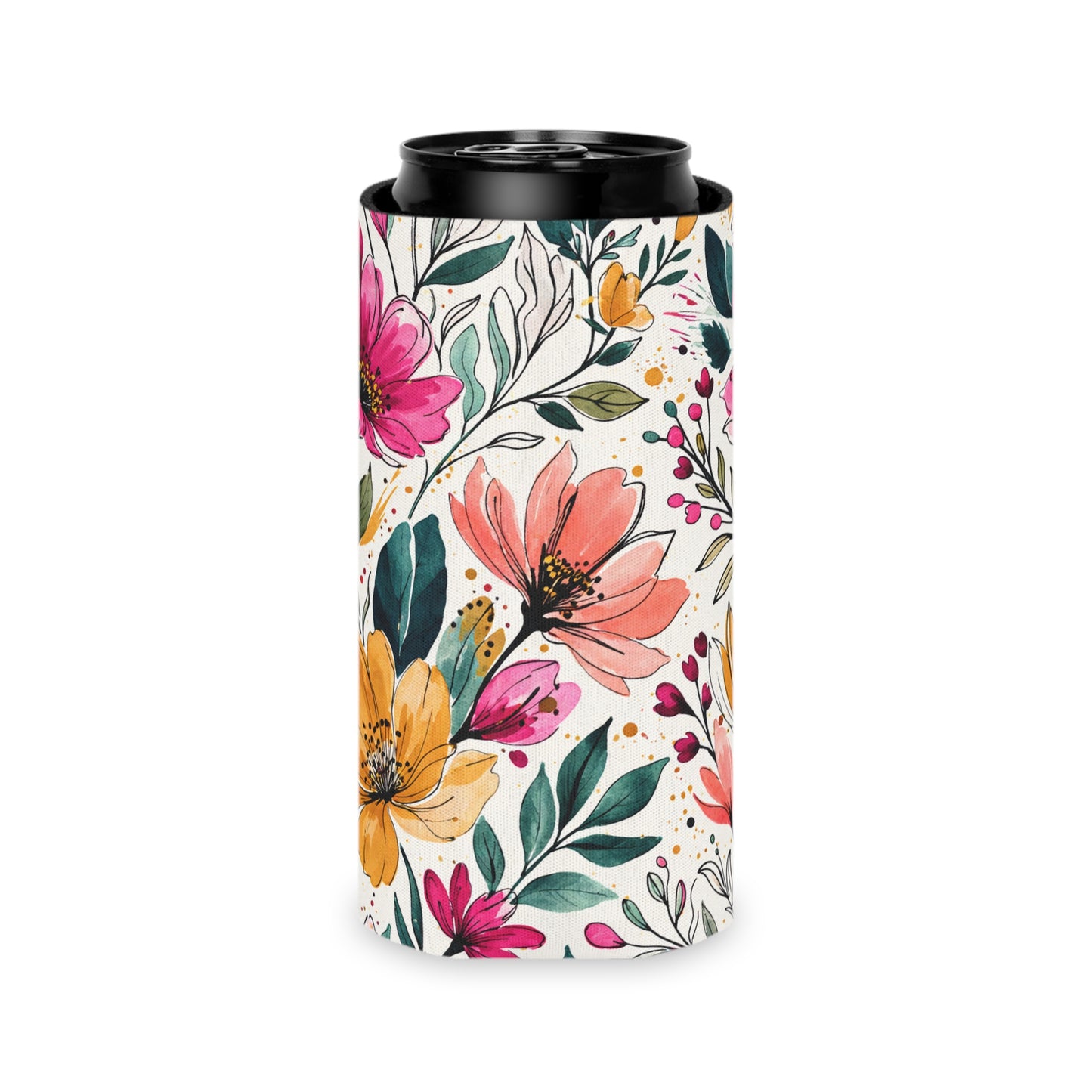 Modern Botanical Wildflower Pattern – Splatter Bloom Collection — Lightweight Foam Grip Lined Koozie