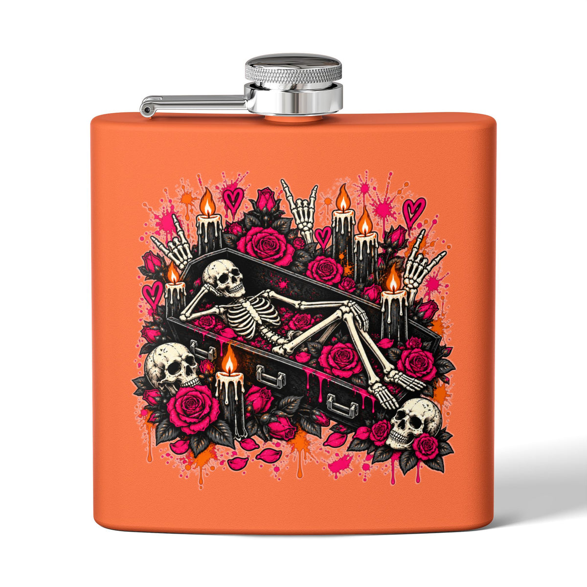 Dead & Unbothered 6oz Stainless Steel Flask | Gothic Skeleton Drinking Flask by Subbin4Sanity