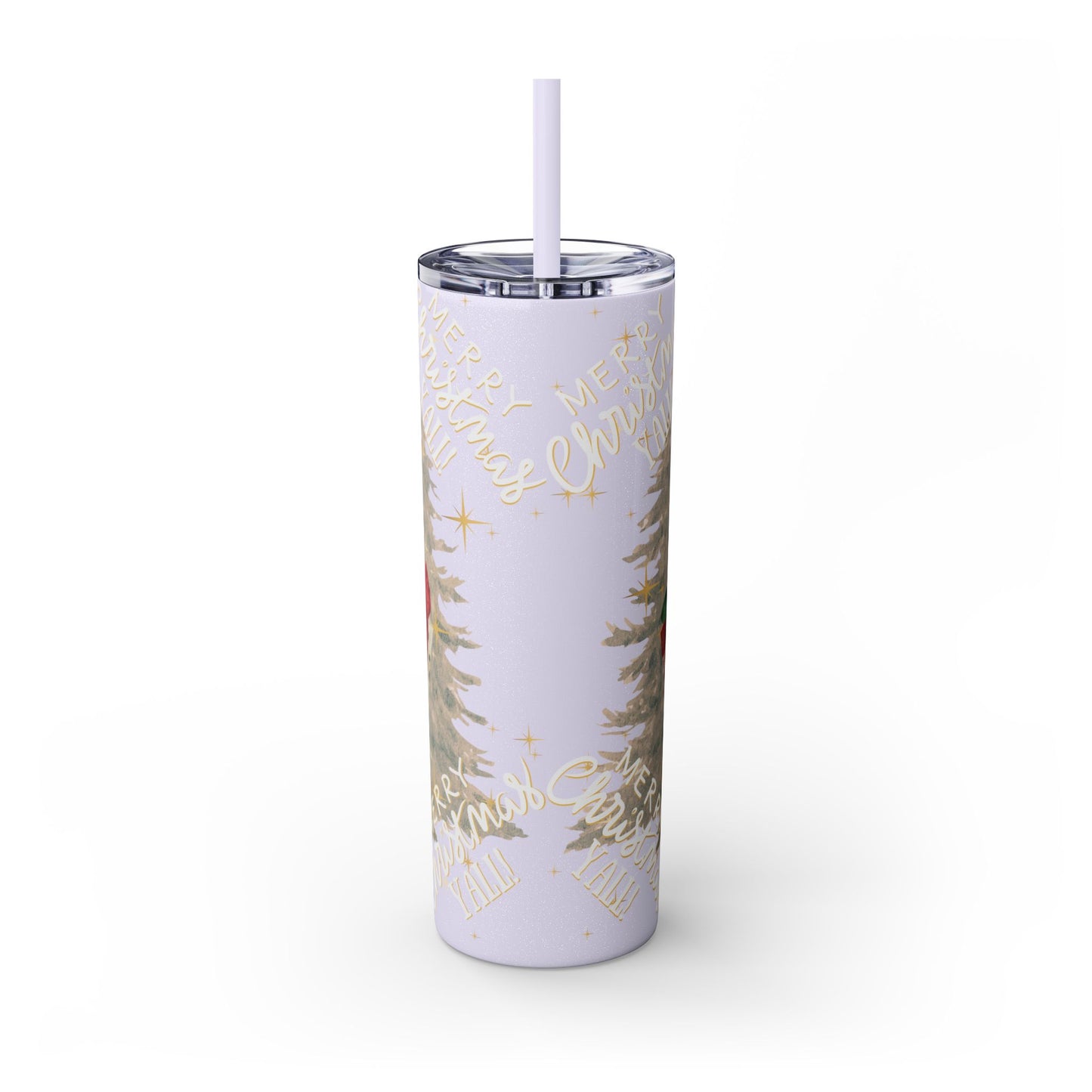 Christmas Skinny Tumbler with Straw, 20oz, "Merry Christmas Yall/I'm a gift"