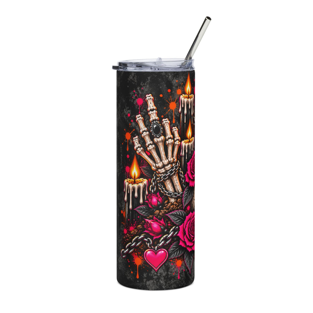 Dirt & Defiance 20oz Stainless Steel Tumbler | Gothic Skull & Coffin Travel Cup by Subbin4Sanity