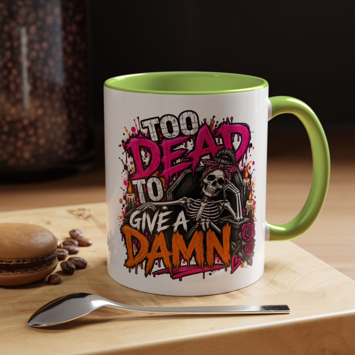 Too Dead To Give A Damn Coffee Mug | Sarcastic Gothic Ceramic Mug by Subbin4Sanity