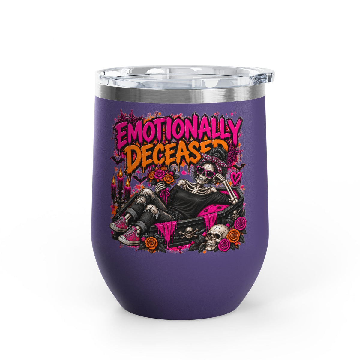 Emotionally Deceased 12oz Wine Tumbler | Dark Humor Gothic Stainless Steel Cup by Subbin4Sanity
