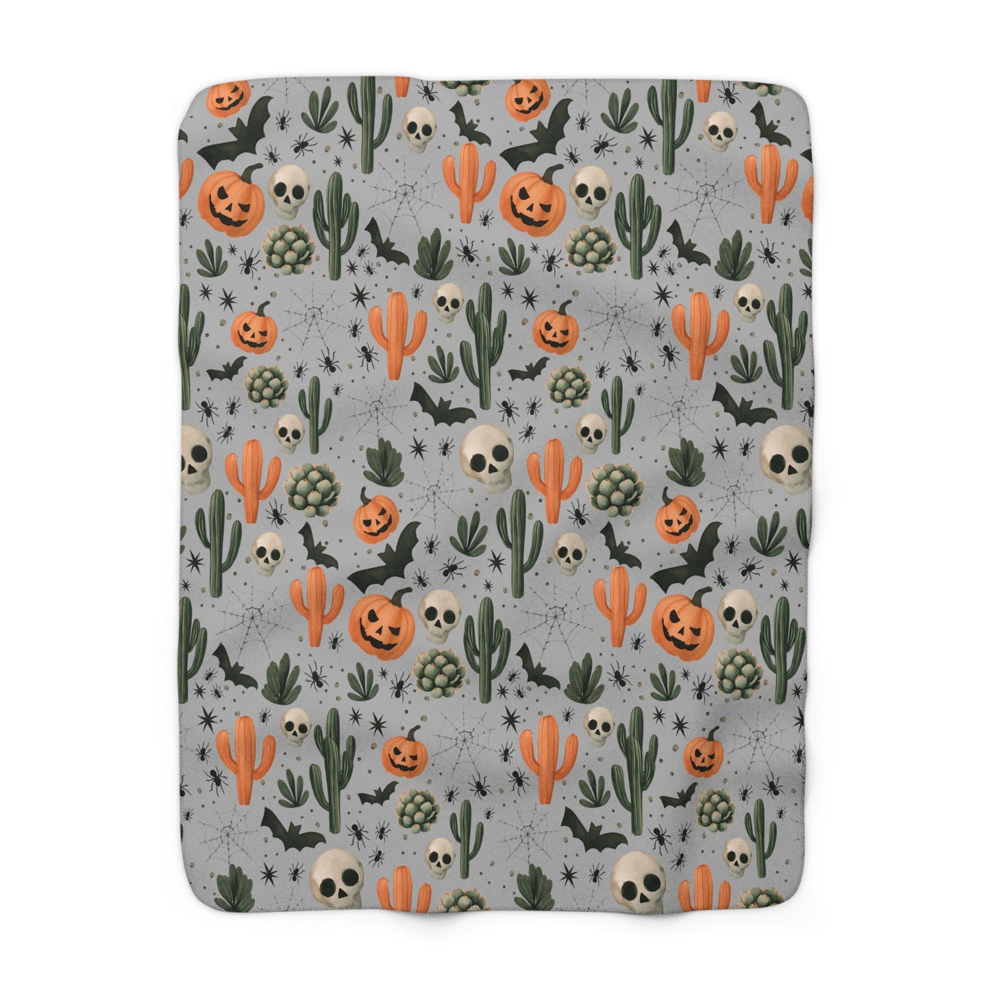 Boho Halloween Sherpa Fleece Blanket, Pumpkin Spider Bat Cactus Decor, Fall Home Decor, Cozy Warm Throw, Halloween Gift, Bohemian Blanket,