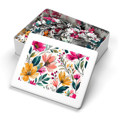 aModern Botanical Wildflower Pattern – Splatter Bloom Collection – Puzzle & Tin Storage Box