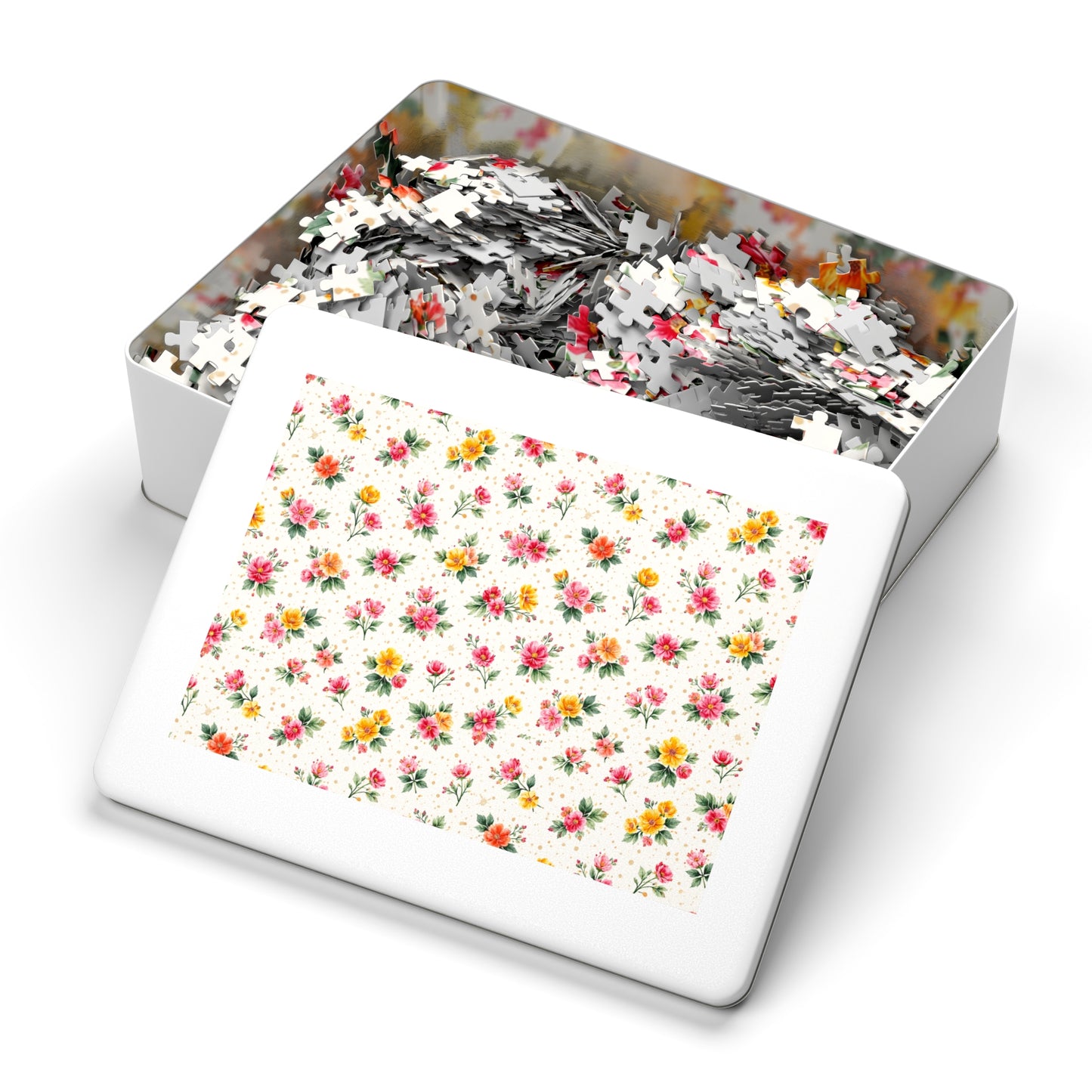 Wildflower Sprinkle Pattern – Splatter Bloom Collection – Puzzle & Tin Storage Box