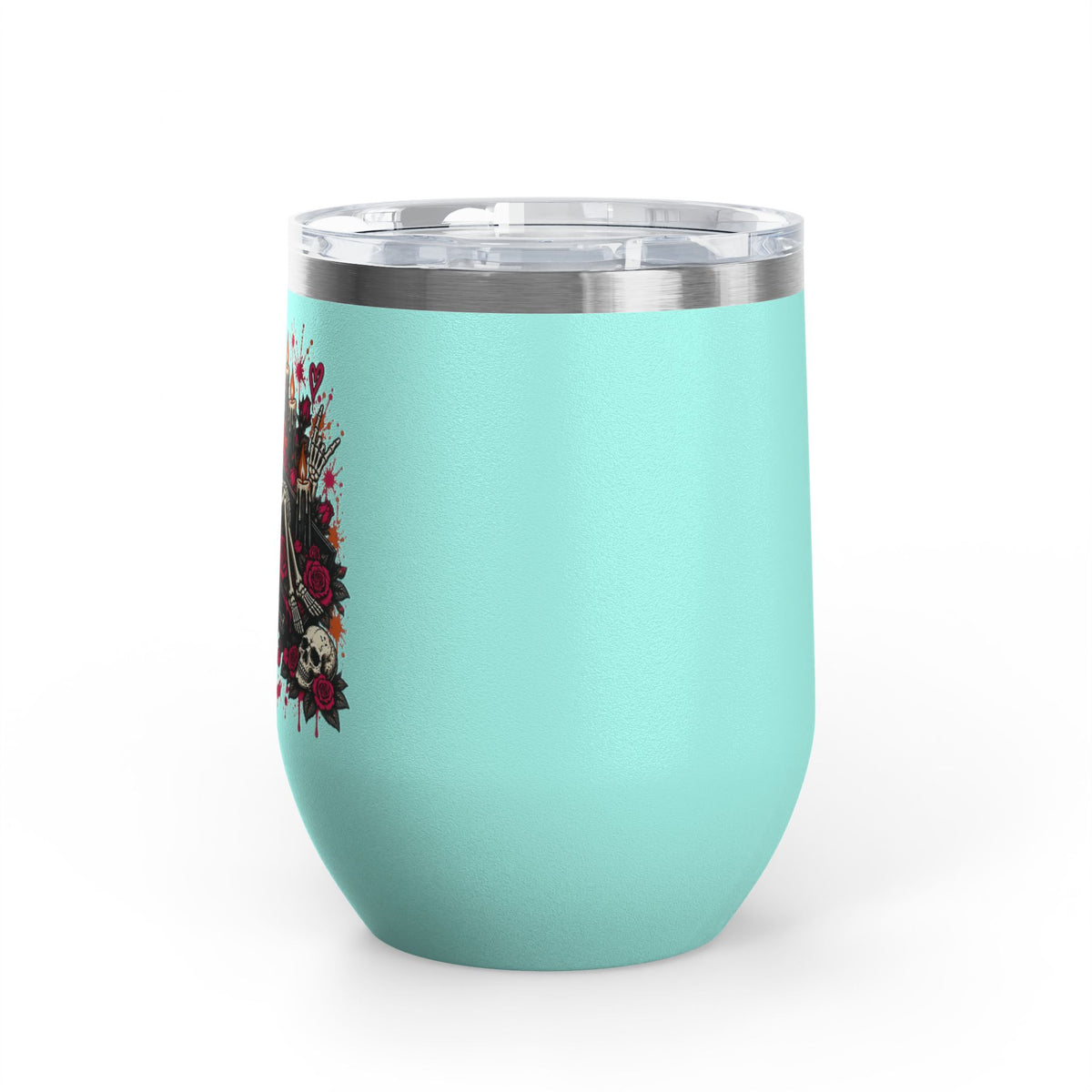 Dead & Unbothered 12oz Wine Tumbler | Gothic Skeleton Stainless Steel Cup by Subbin4Sanity