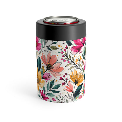 Modern Botanical Wildflower Pattern – Splatter Bloom Collection – 12oz Insulated Stainless Steel Koozie