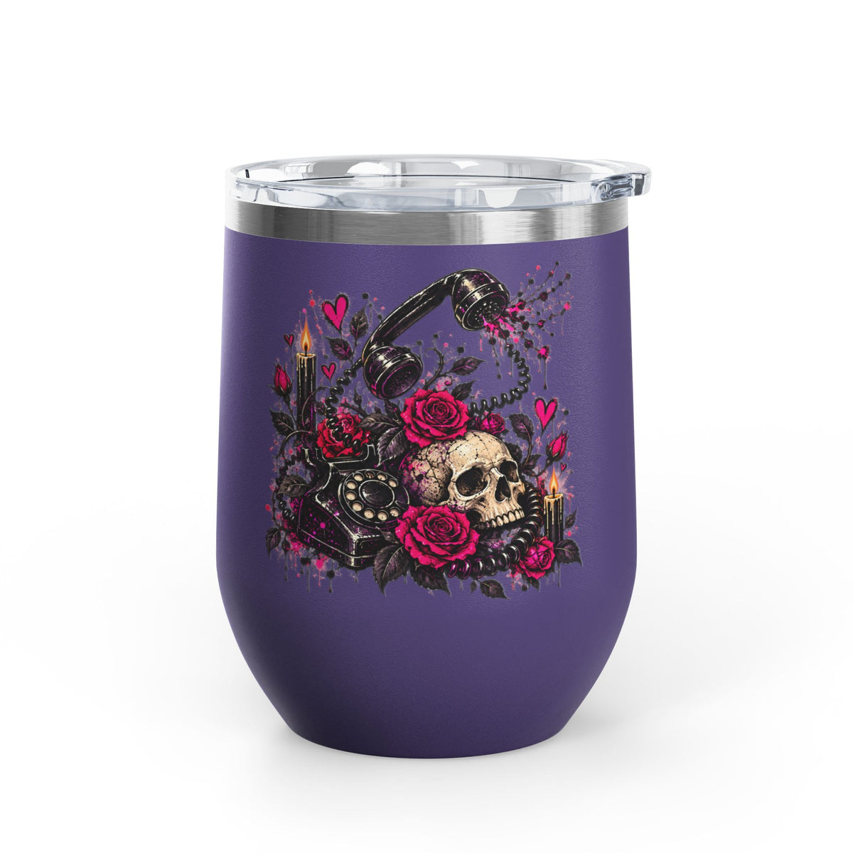Karma’s Calling 12oz Wine Tumbler | Gothic Skull & Telephone Stainless Steel Cup by Subbin4Sanity