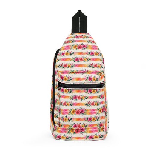 Wildflower Garden Stripe Pattern – Splatter Bloom Collection – Crossbody Sling Bag