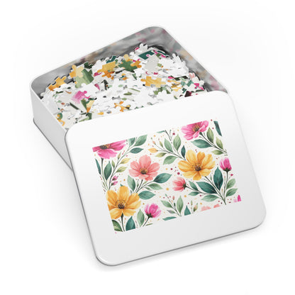 Watercolor Wildflower Garden Pattern – Splatter Bloom Collection – Puzzle & Tin Storage Box