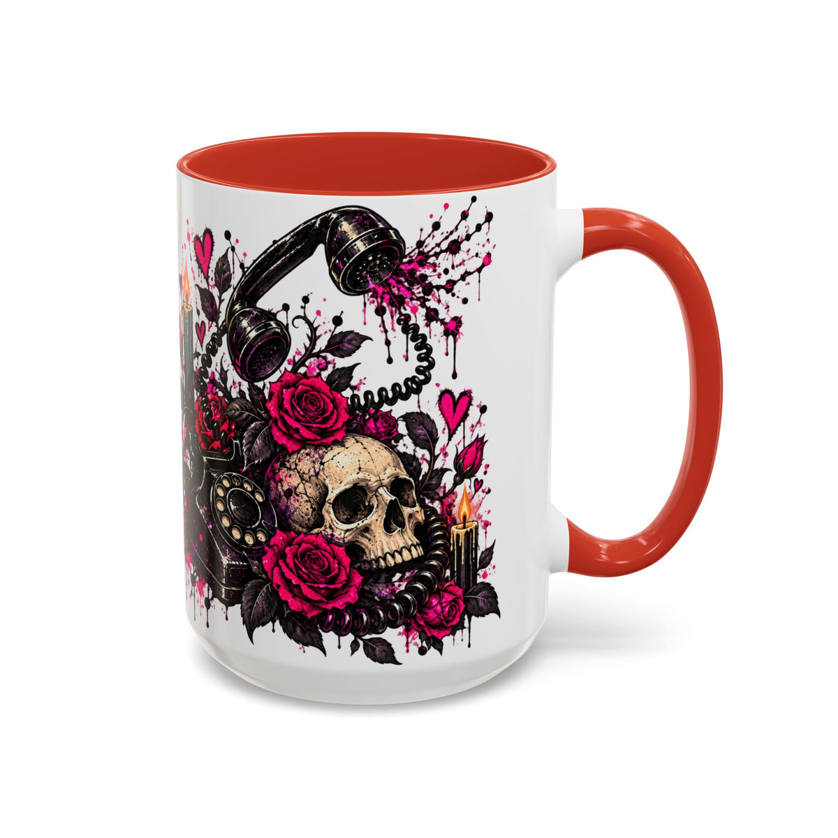 Karma’s Calling Coffee Mug | Gothic Skull & Telephone Ceramic Mug by Subbin4Sanity