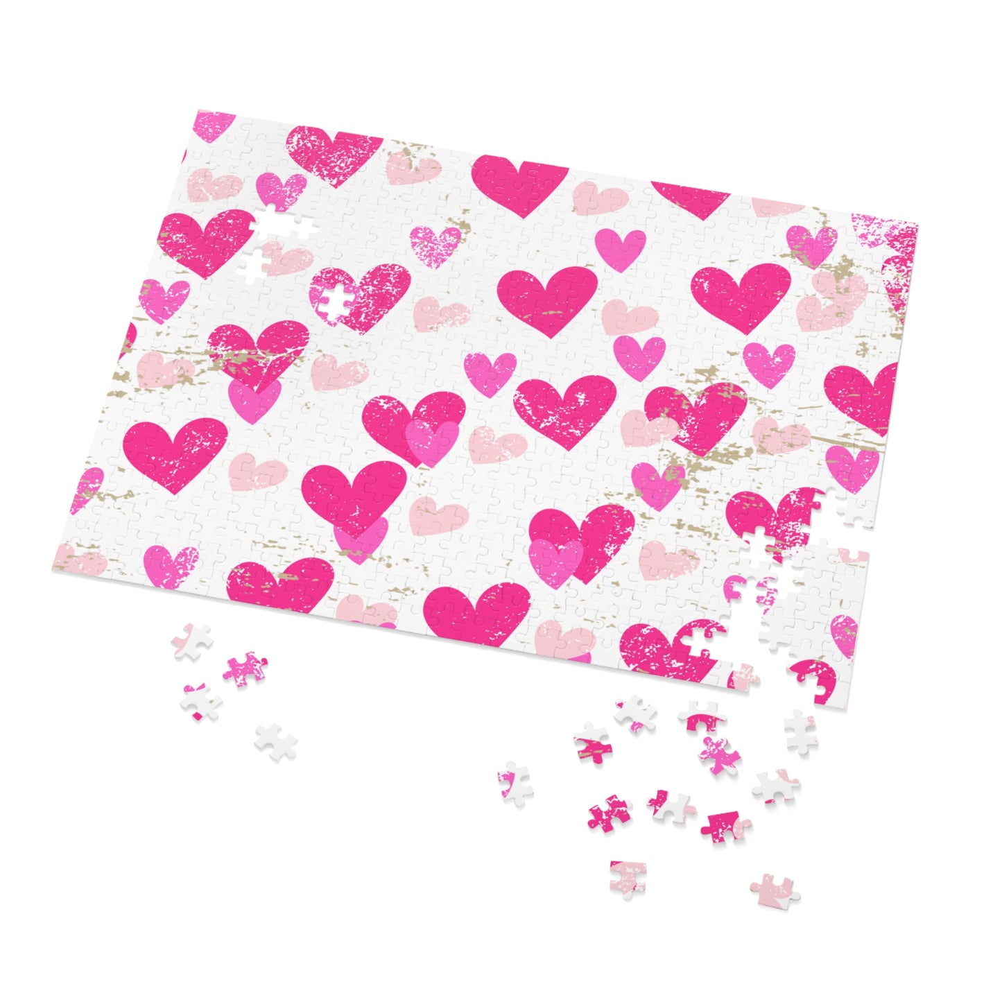 Heart Pattern Jigsaw Puzzle with Tin — Pink Hearts Valentine Puzzle Gift