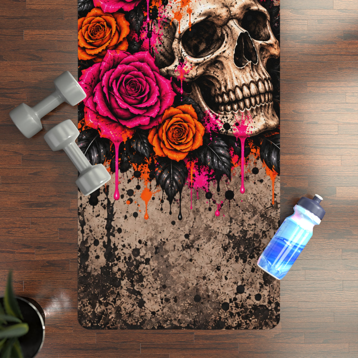 Deadly Blooms Rubber Yoga Mat | Gothic Floral Skull Workout Mat by Subbin4Sanity