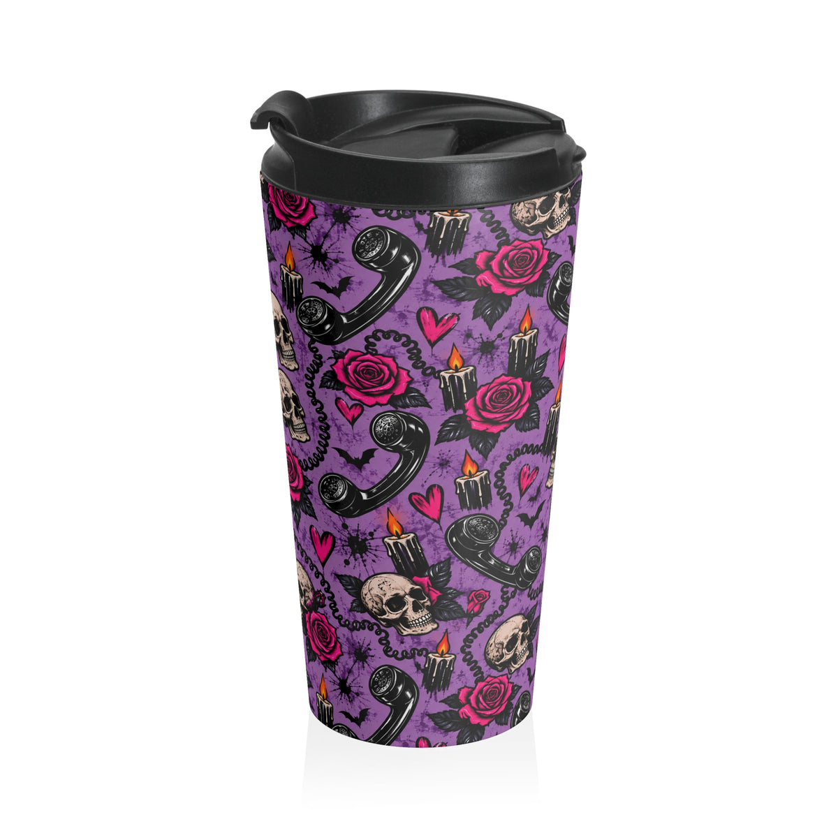 Karma’s Calling 15oz Stainless-Steel Coffee Mug | Gothic Phone & Skull Travel Mug by Subbin4Sanity
