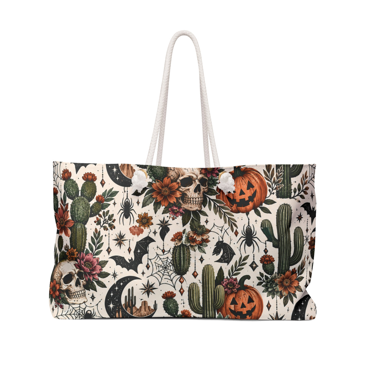 Desert Moonlight Weekender Bag | Boho Halloween Cactus & Floral Travel Tote by Subbin4Sanity