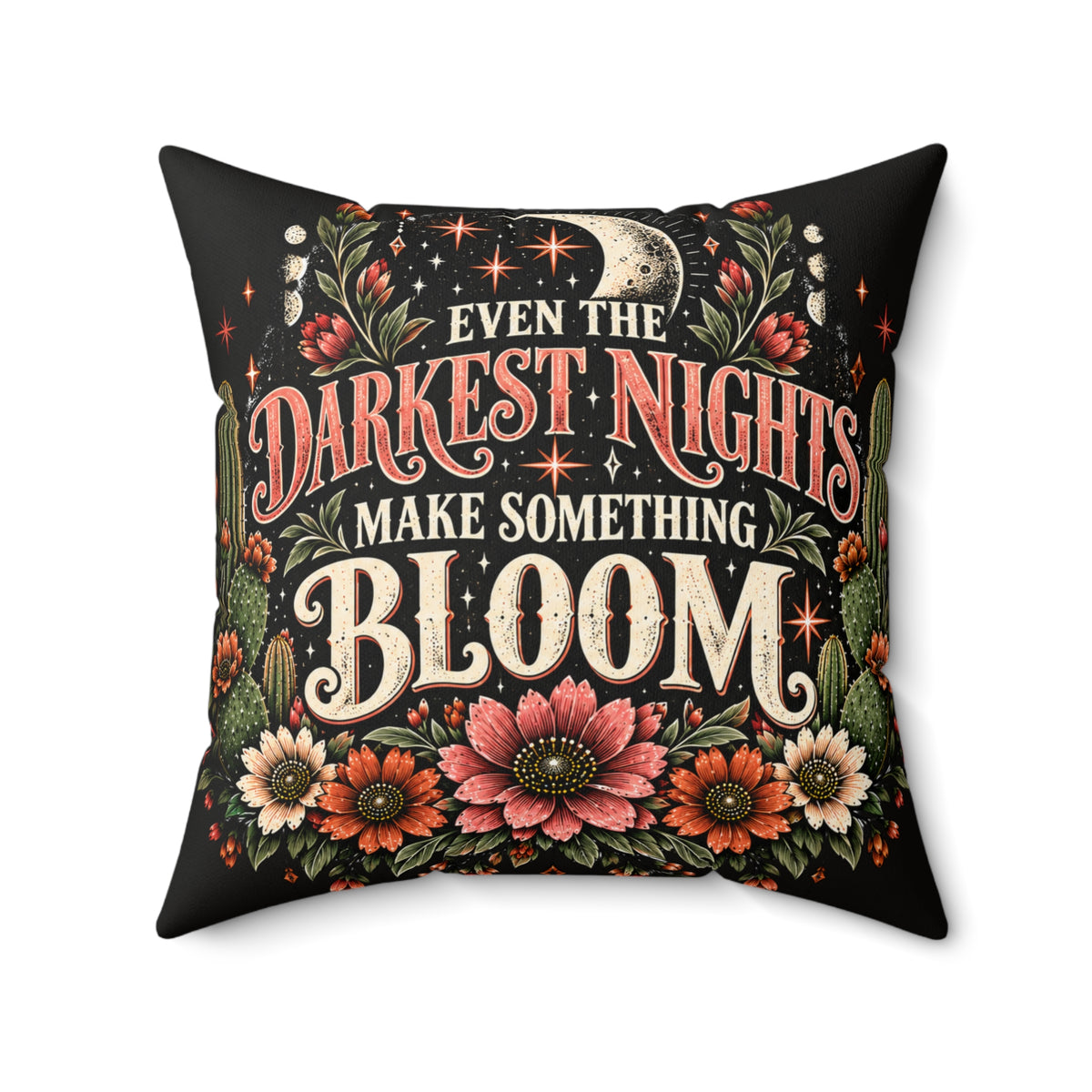 Even The Darkest Nights Make Something Bloom + Crescent Blooms Double-Sided Pillowcase & Insert | Celestial Boho Halloween Decor by Subbin4Sanity