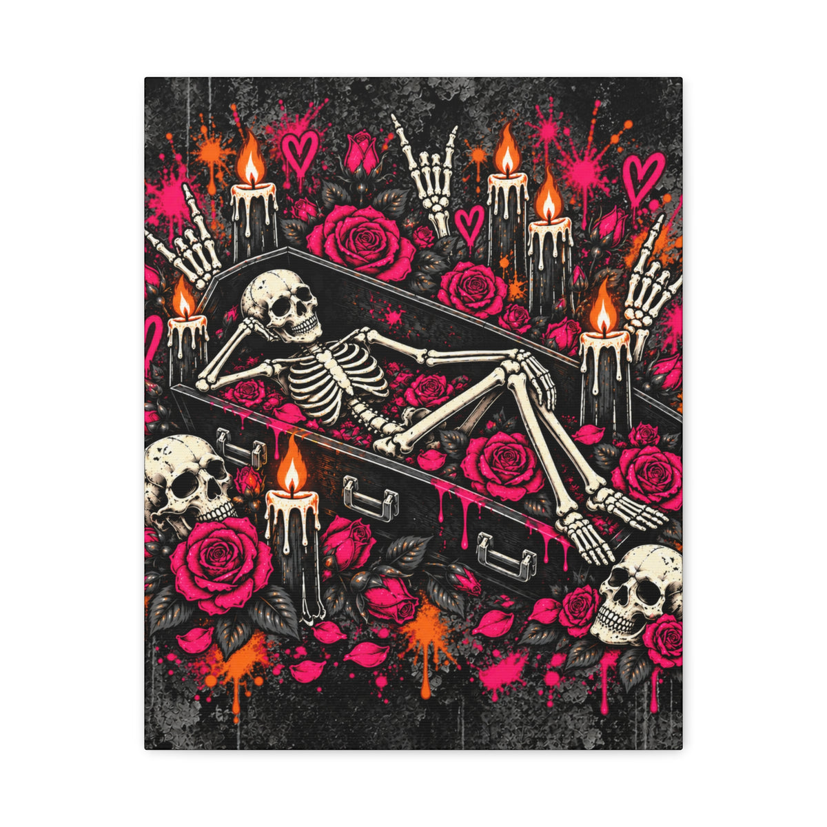 Dead & Unbothered Halloween Canvas | Gothic Skeleton, Coffin & Rose Wall Art by Subbin4Sanity