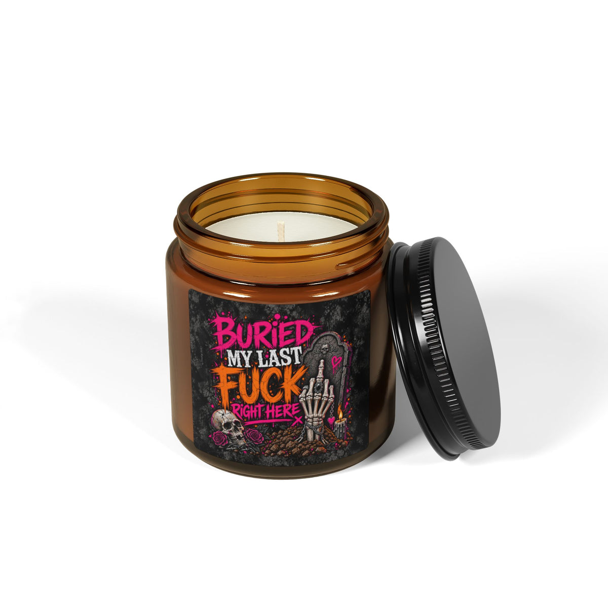 I Buried My Last Fuck Right Here Scented Amber Jar Soy Candle | Sarcastic Gothic Home Decor Candle by Subbin4Sanity