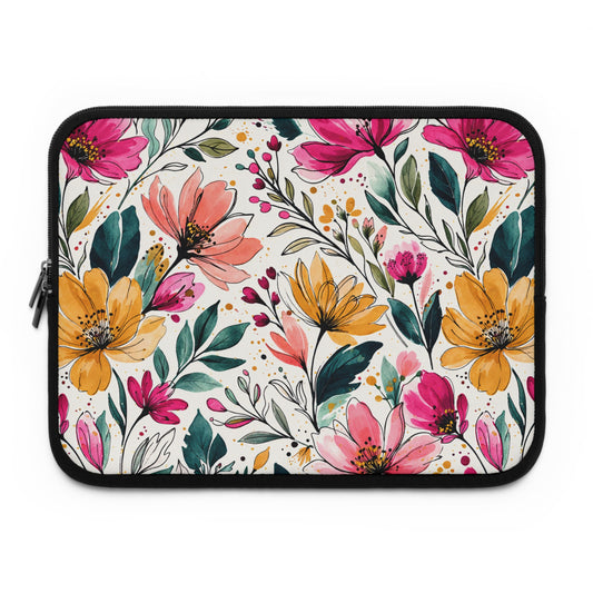 Modern Botanical Wildflower Pattern – Splatter Bloom Collection – Laptop Sleeve Protective Case