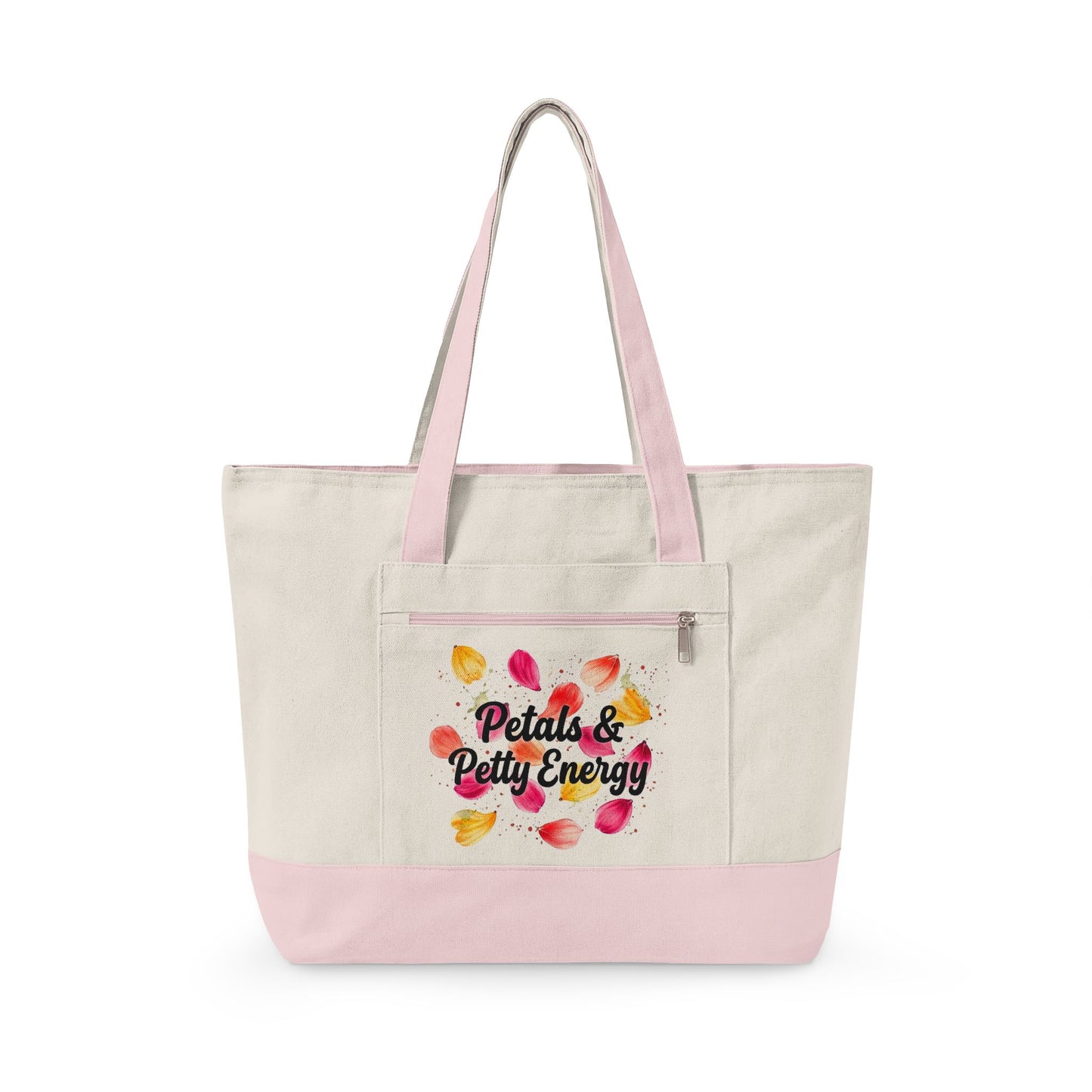 "Petals & Petty Energy" — Zippered Tote Bag