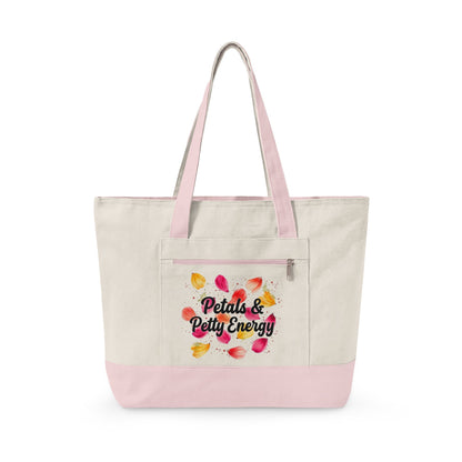 "Petals & Petty Energy" — Zippered Tote Bag