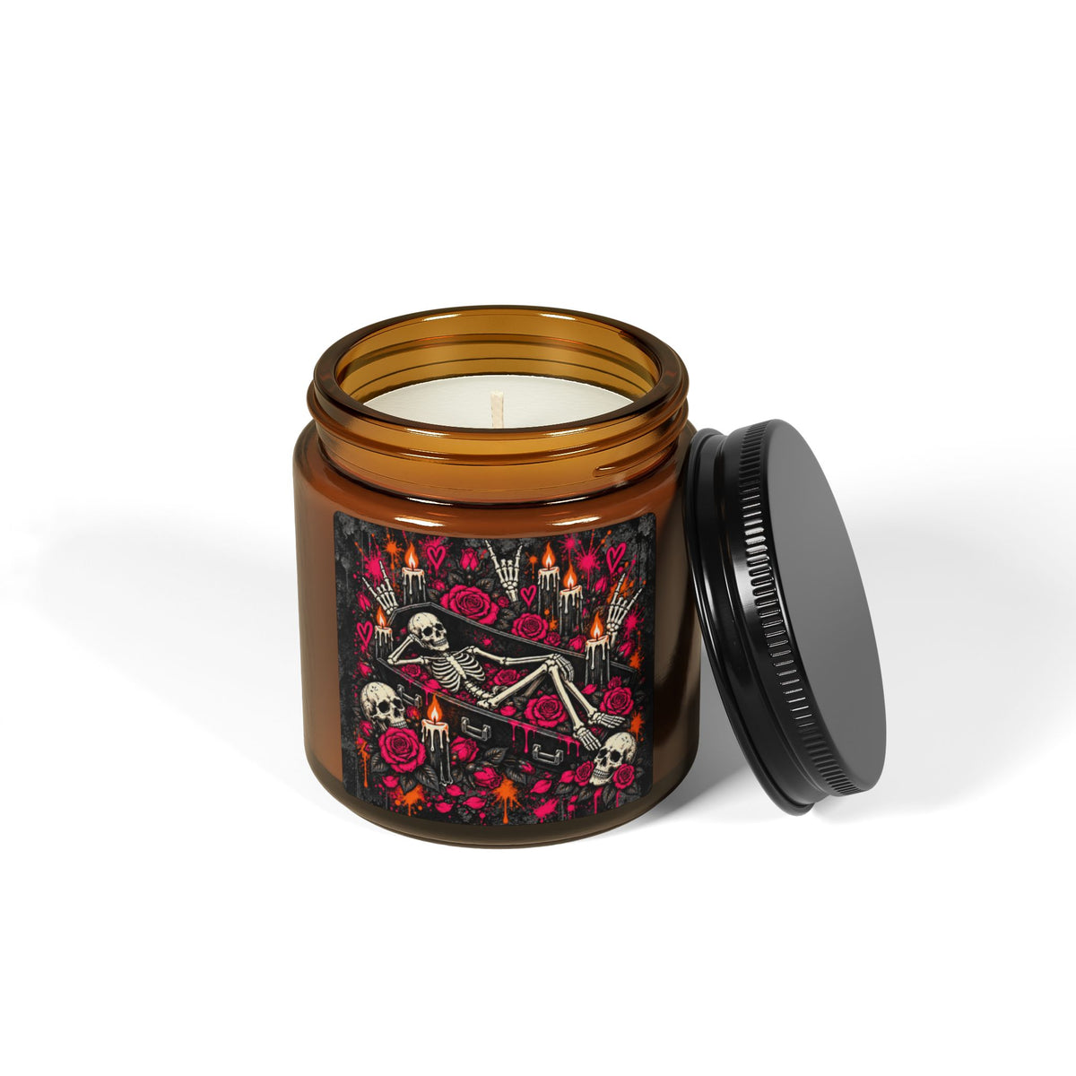 Dead & Unbothered Scented Amber Jar Soy Candle | Gothic Skeleton Home Decor Candle by Subbin4Sanity