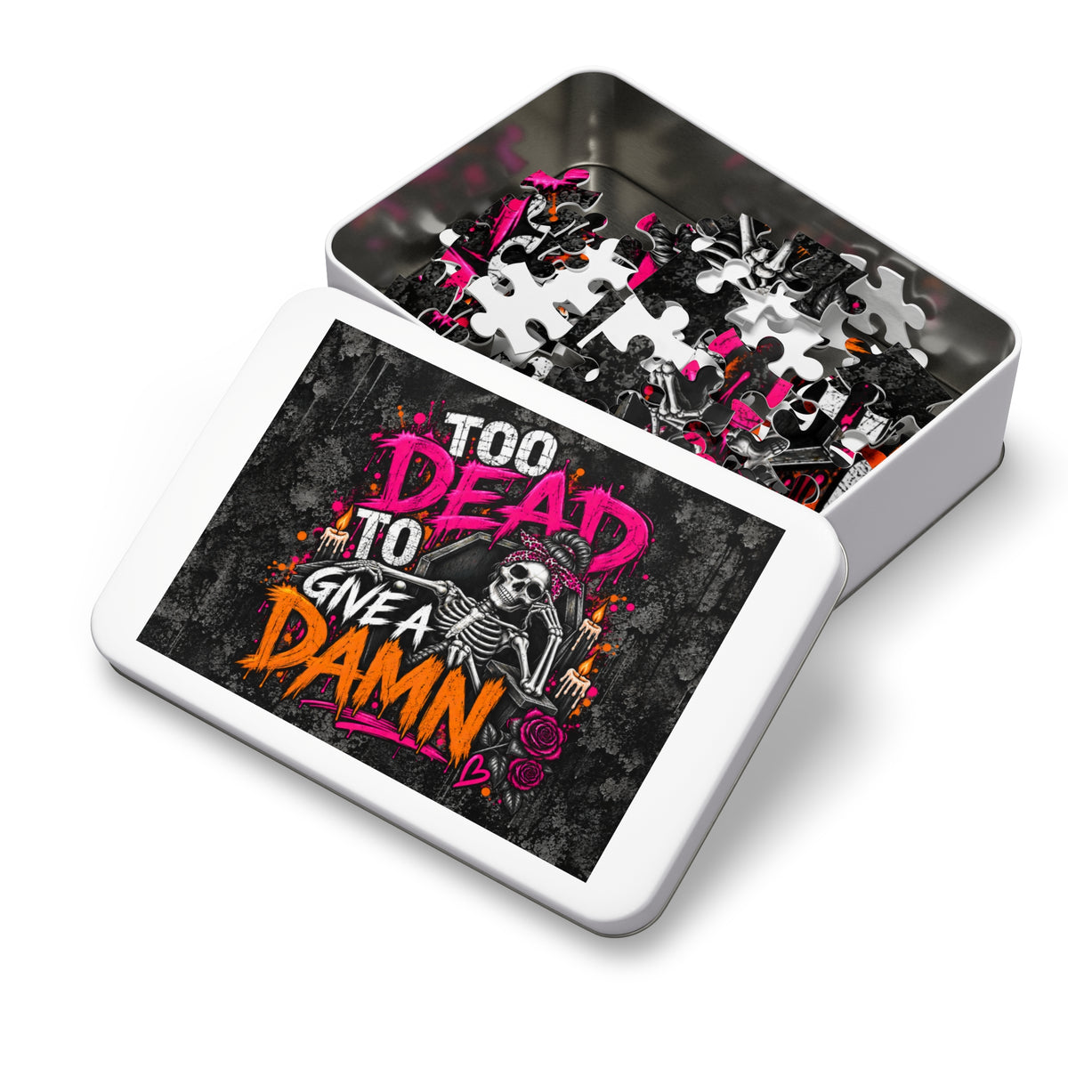 Too Dead To Give A Damn Halloween Jigsaw Puzzle | Sarcastic Gothic Skeleton Puzzle by Subbin4Sanity