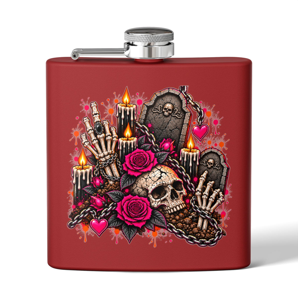 Dirt & Defiance 6oz Stainless Steel Flask | Gothic Coffin & Skull Drinking Flask by Subbin4Sanity