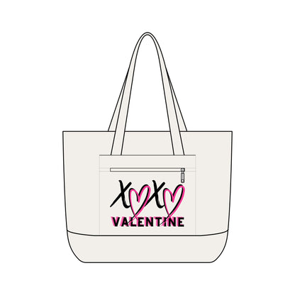 XOXO Valentine Energy Canvas Tote Bag | Zippered Pink Heart Love Tote by Subbin4Sanity