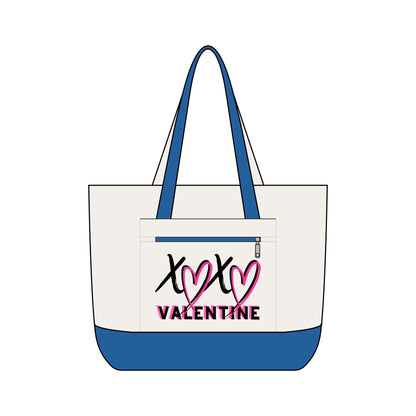 XOXO Valentine Energy Canvas Tote Bag | Zippered Pink Heart Love Tote by Subbin4Sanity