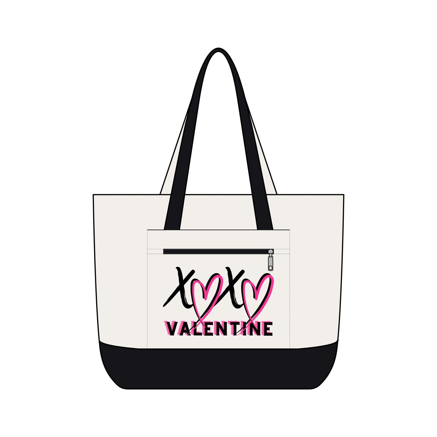 XOXO Valentine Energy Canvas Tote Bag | Zippered Pink Heart Love Tote by Subbin4Sanity