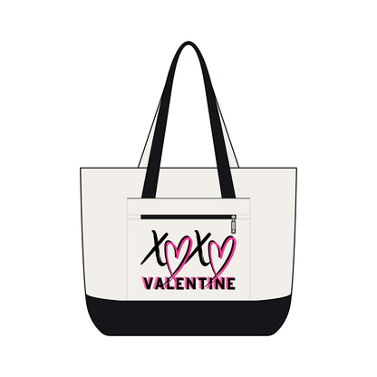 XOXO Valentine Energy Canvas Tote Bag | Zippered Pink Heart Love Tote by Subbin4Sanity