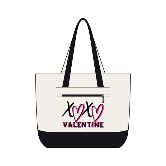 XOXO Valentine Energy Canvas Tote Bag | Zippered Pink Heart Love Tote by Subbin4Sanity