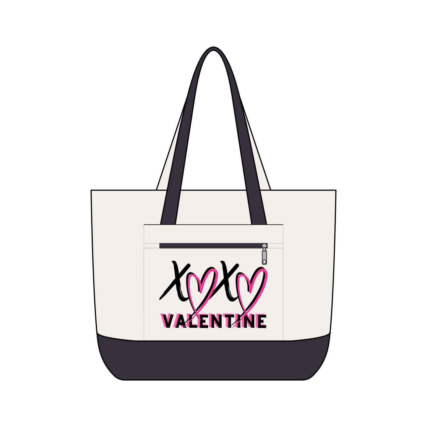 XOXO Valentine Energy Canvas Tote Bag | Zippered Pink Heart Love Tote by Subbin4Sanity