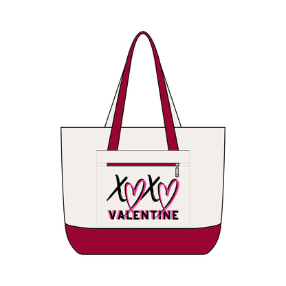 XOXO Valentine Energy Canvas Tote Bag | Zippered Pink Heart Love Tote by Subbin4Sanity