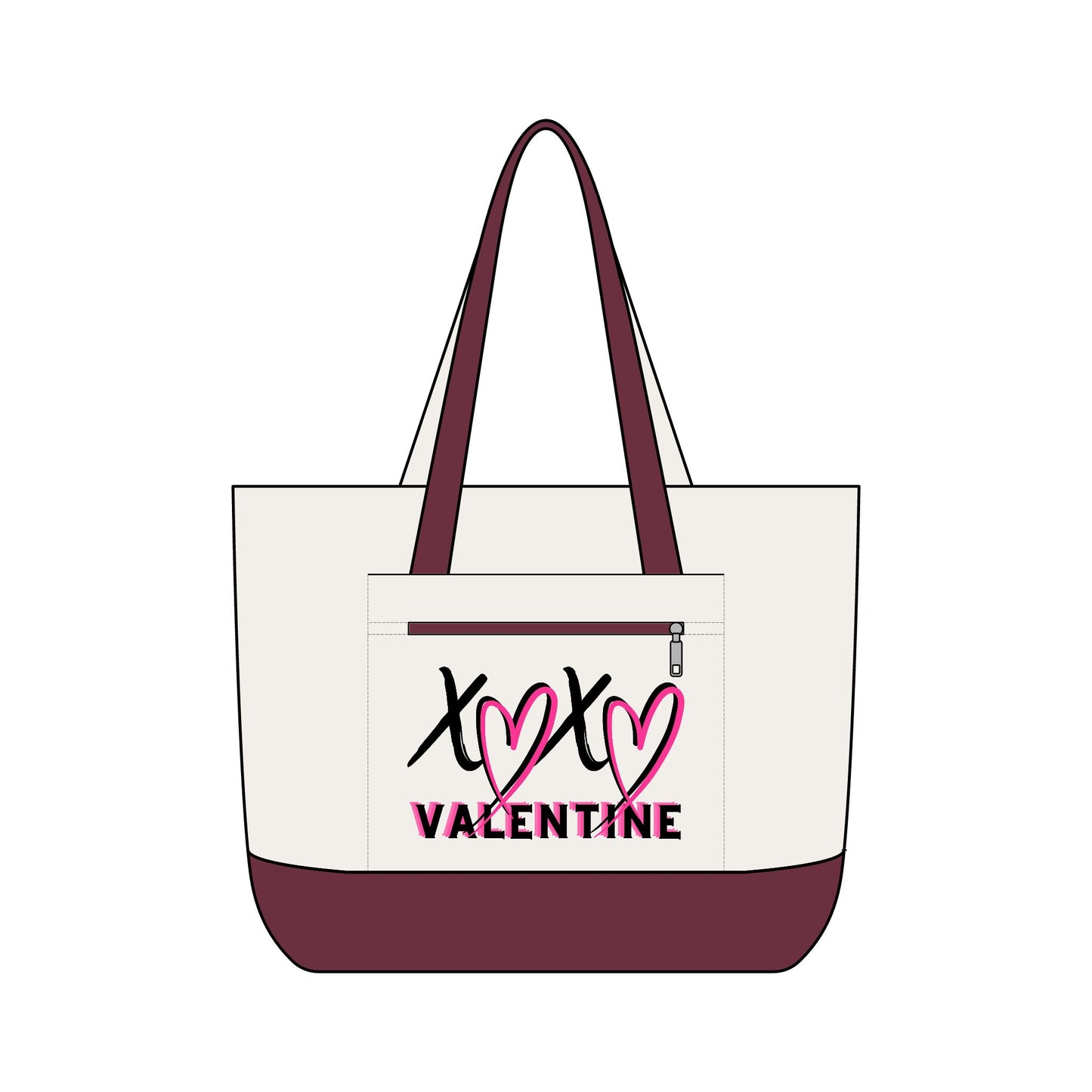 XOXO Valentine Energy Canvas Tote Bag | Zippered Pink Heart Love Tote by Subbin4Sanity