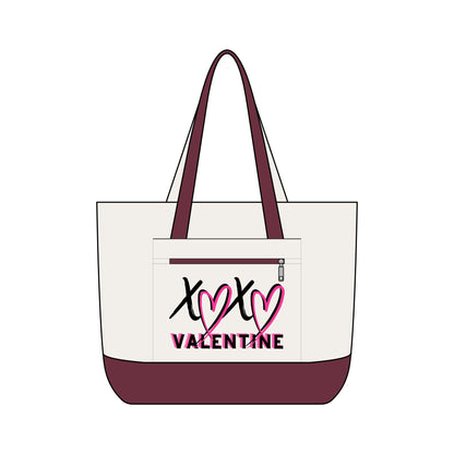 XOXO Valentine Energy Canvas Tote Bag | Zippered Pink Heart Love Tote by Subbin4Sanity