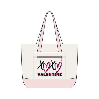 XOXO Valentine Energy Canvas Tote Bag | Zippered Pink Heart Love Tote by Subbin4Sanity