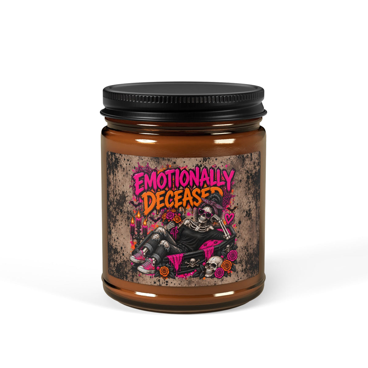 Emotionally Deceased Scented Amber Jar Soy Candle | Dark Humor Gothic Home Decor Candle by Subbin4Sanity