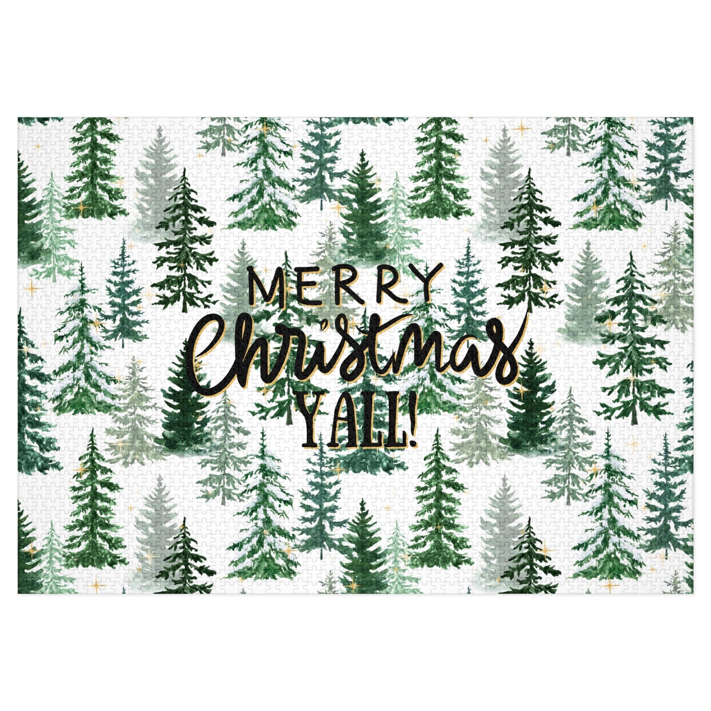 "Merry Christmas Yall!" Puzzle with Tin Box with Christmas Tree Background