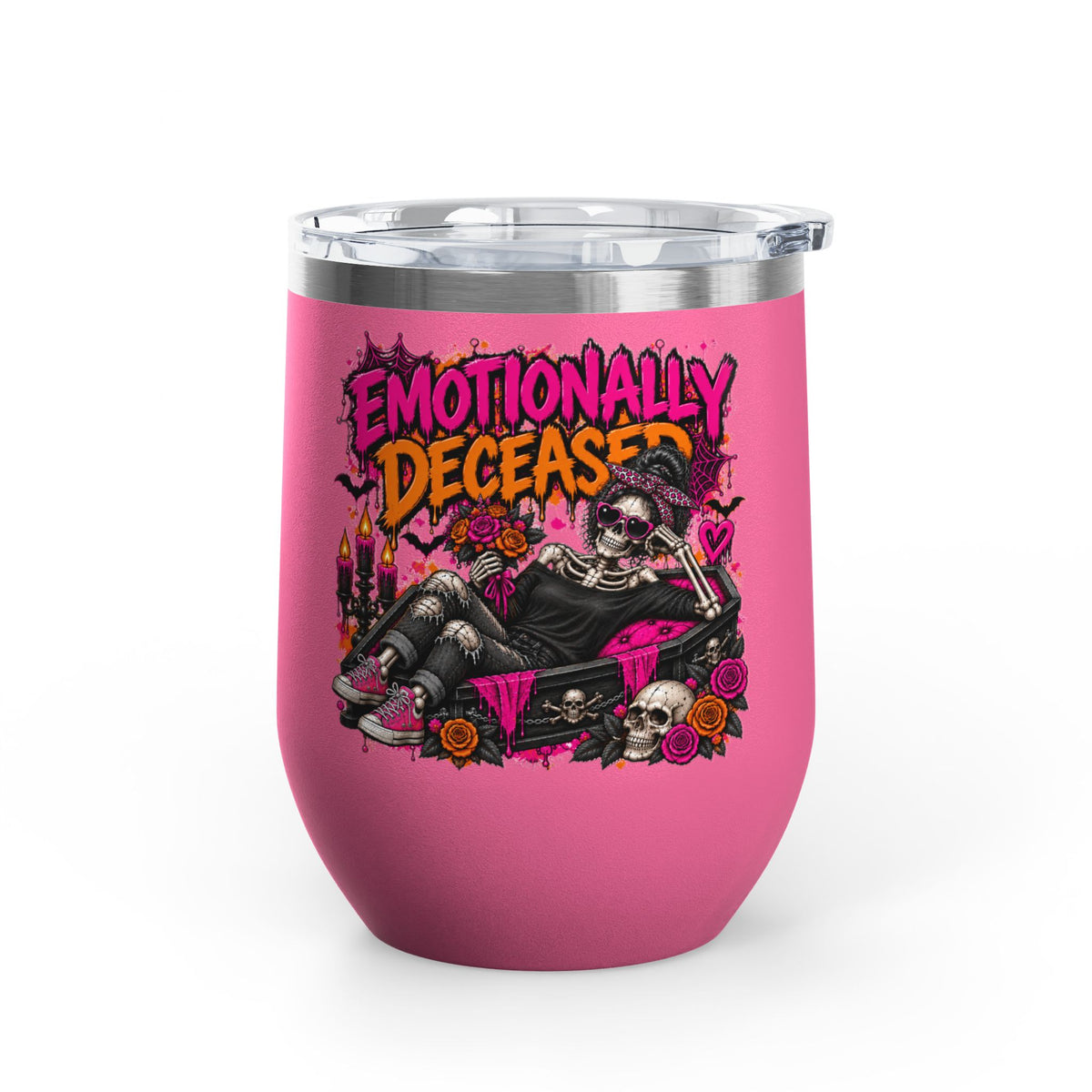 Emotionally Deceased 12oz Wine Tumbler | Dark Humor Gothic Stainless Steel Cup by Subbin4Sanity