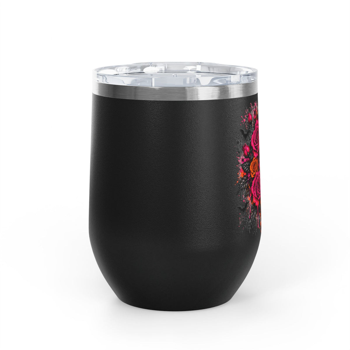Deadly Blooms 12oz Wine Tumbler | Gothic Floral Skull Stainless Steel Cup by Subbin4Sanity