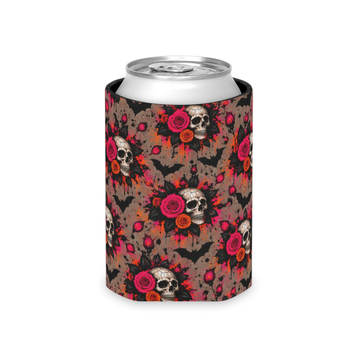 Deadly Blooms Pattern Foam Grip Koozie | Gothic Floral Skull Can Cooler by Subbin4Sanity