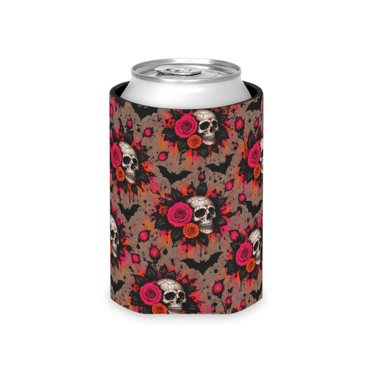 Deadly Blooms Pattern Foam Grip Koozie | Gothic Floral Skull Can Cooler by Subbin4Sanity