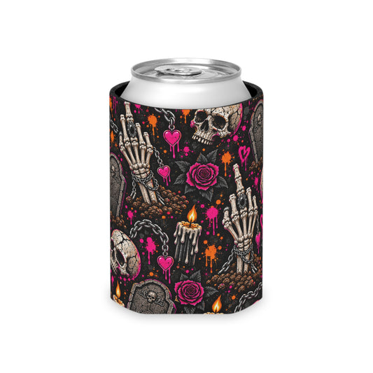 Dirt & Defiance Pattern Foam Grip Koozie | Gothic Skeleton & Floral Can Cooler by Subbin4Sanity