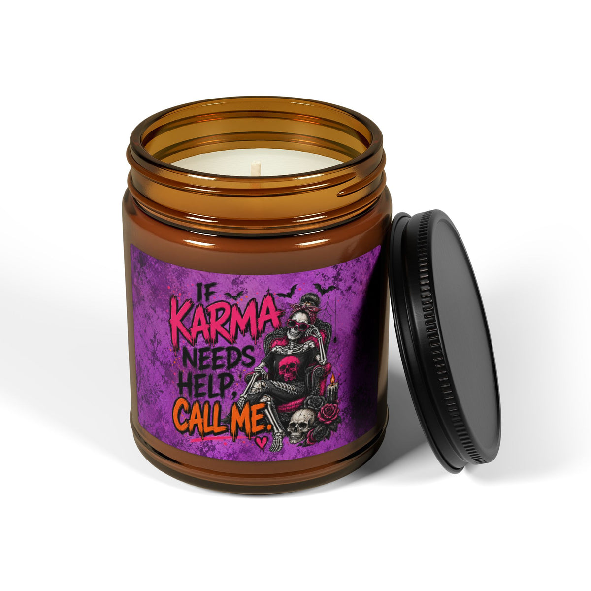 If Karma Needs Help, Call Me Scented Amber Jar Soy Candle | Sarcastic Gothic Home Decor Candle by Subbin4Sanity