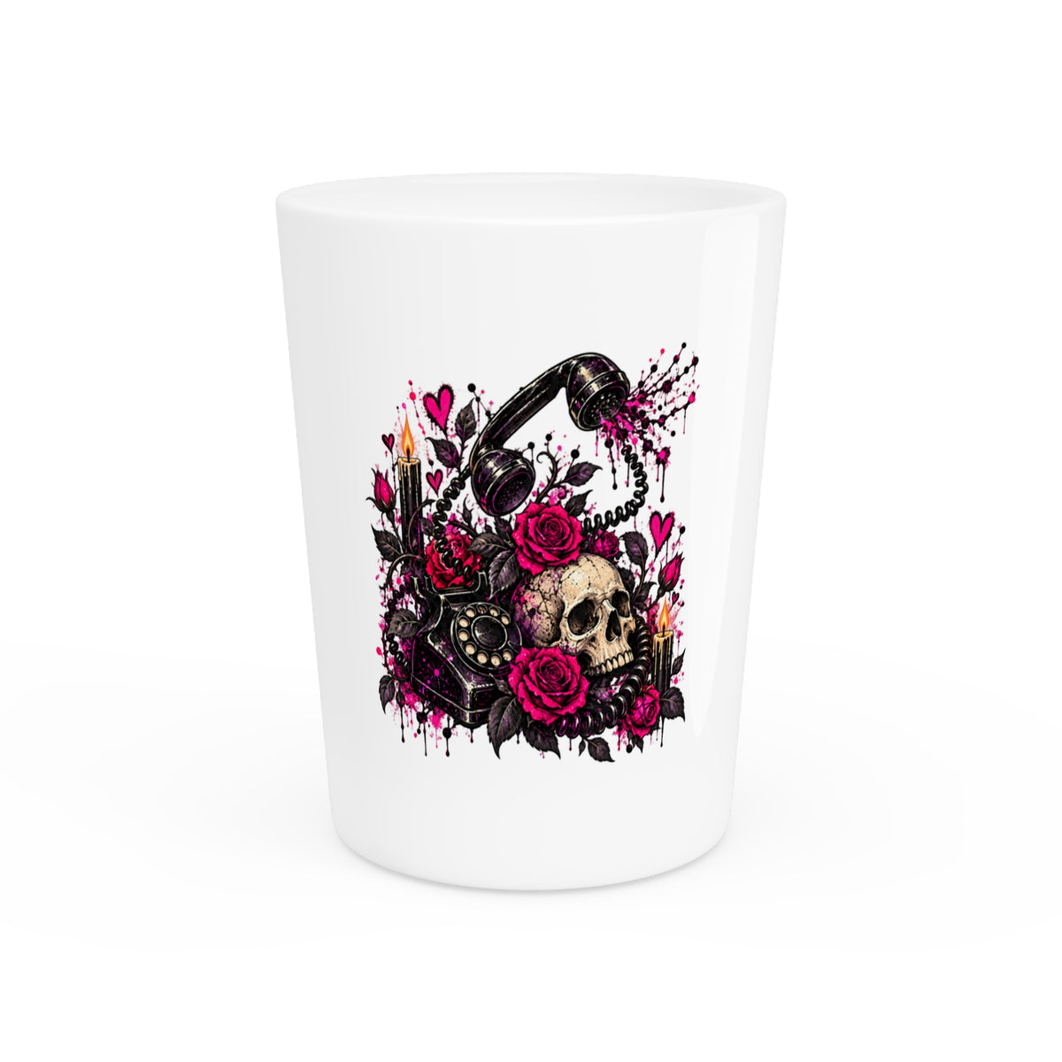 Karma’s Calling Shot Glass | Gothic Skull & Telephone Drinking Glass by Subbin4Sanity